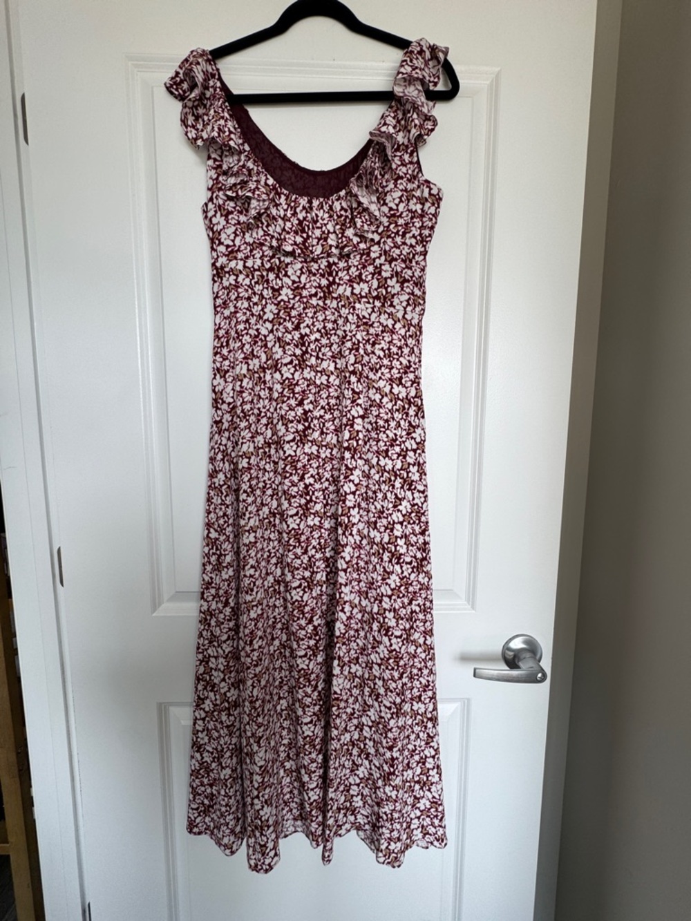 NWOT! MADEWELL Ruffled Scoopneck Maxi Dress Emma Floral Burgundy Size 4 🌸 - Picture 8 of 15